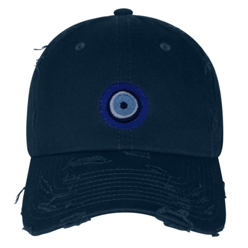 JPAK Evil Eye Vintage Dad Hat Frayed Embroidered Cap Turkey Nazars Navy