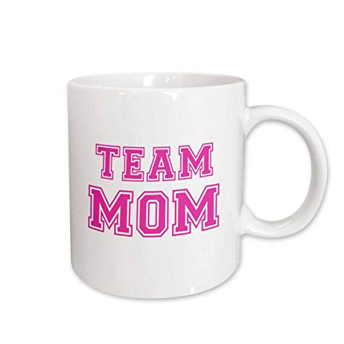 3dRose Team Mom, Hot Pink College Sports Font, Gifts for Mom, Ceramic Mug, 11-Oz