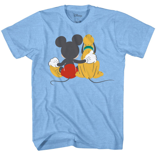 Disney Mickey Mouse and Pluto Back Best Friends Disneyland World Tee Funny Humor Adult Mens Graphic T-Shirt Apparel (Light Blue Heather, X-Large)