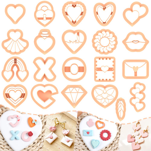 TAINSKY 21 Shapes Polymer Clay Cutters Valentines Day, Heart Shapes Valentines Clay Earring Cutters, Love Polymer Clay Cutters for Earrings Making, Valentines Clay Cutters for Polymer Clay Jewelry