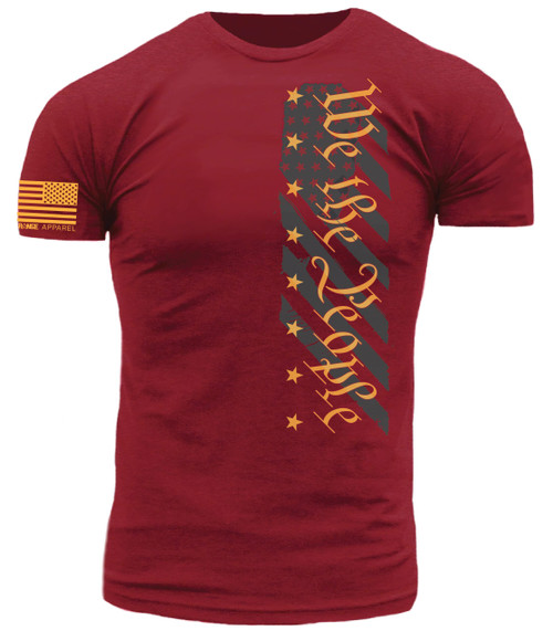 We The People Distressed American Flag on Premium Performance Blend T Shirt (Heathered Cardinal Red, X-Large)
