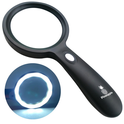 PINEAPPLE Magnifying Glass with Light, 10X Handheld Large Magnifying Glass 12 LED Illuminated Lighted Magnifier for Seniors, Reading, Macular Degeneration, Coins, Inspection PINEAPPLE Magnifying Glass with Light, 10X Handheld Large Magnifying Glass 12 LED Illuminated Lighted Magnifier for Seniors, Reading, Macular Degeneration, Coins, Inspection