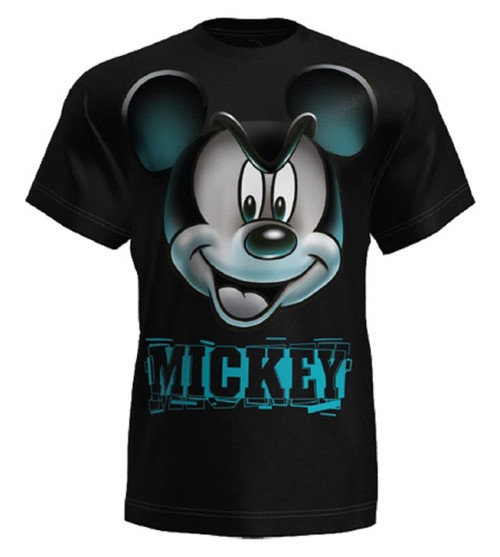 Disney Mickey Mouse Greenlight Face Adult T-Shirt (as1, Alpha, s, Regular, Regular, Black, Small)