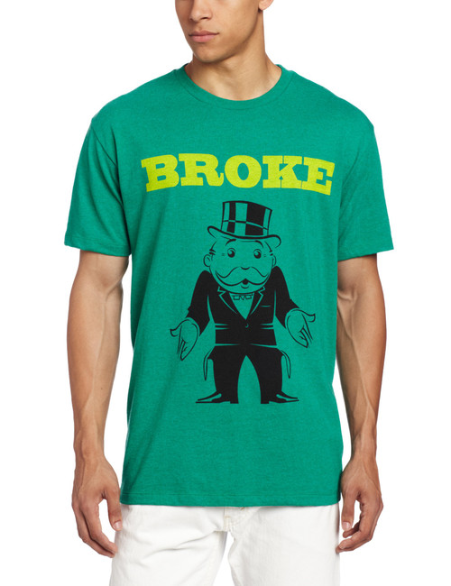 Monopoly Men's Monopoly Man Broke T-Shirt, Kelly Green, X-Large