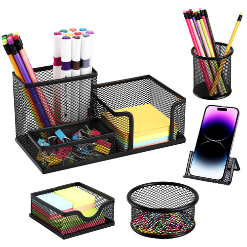 Byjoph Mesh Pen Holder for Desk Pencil Holders 5 Pieces Desk Organizer Office Supplies Caddy with Sticky Notes Holder for Office School Home Black Byjoph Mesh Pen Holder for Desk Pencil Holders 5 Pieces Desk Organizer Office Supplies Caddy with Sticky Notes Holder for Office School Home Black
