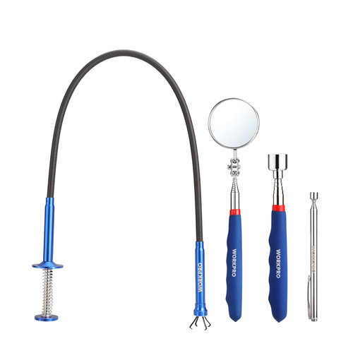 WORKPRO 4PC Telescoping Magnetic Pick Up Tool Kit, Includes Telescoping Inspection Mirror, 2PC Magnetic Pick Up Tool And Four Claw Grabber Tool, Pick Up Grab Tool Set For Auto Repair