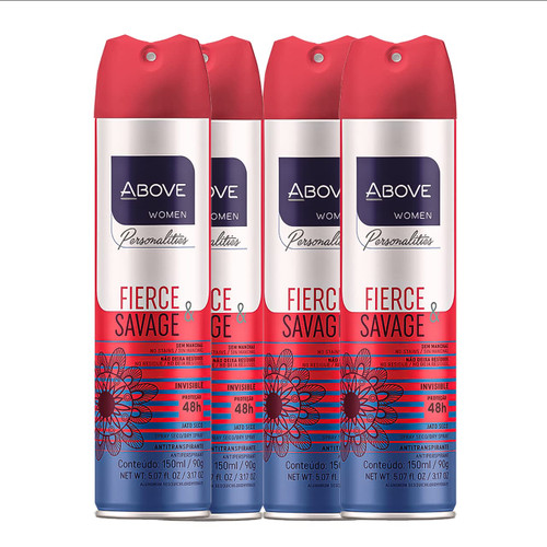 ABOVE Fierce and Savage - 48 Hours Personalities Antiperspirant Deodorant Set for Women - Notes of Pink Pepper and Jasmine - Dry Spray Protects Against Sweat and Body Odor - Alcohol Free - 4 pc