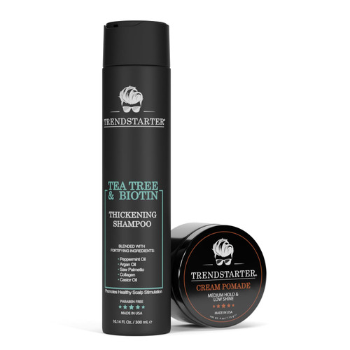 TRENDSTARTER - Tea Tree & Biotin Thickening Shampoo (10.1 fl.oz.) with Cream Pomade (4oz) Duo Set