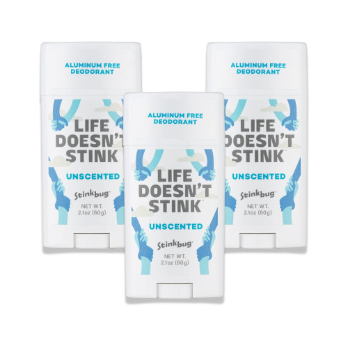 Natural Organic Deodorant Stick with Unscented, Coconut Oil and Activated Charcoal, Aluminum Free Deodorant by Stinkbug Naturals, 2.1 Ounce Pack of 3