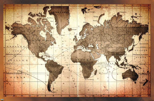 Trends International Map - Brown Wall Poster, 22.375" x 34", Premium Unframed Version