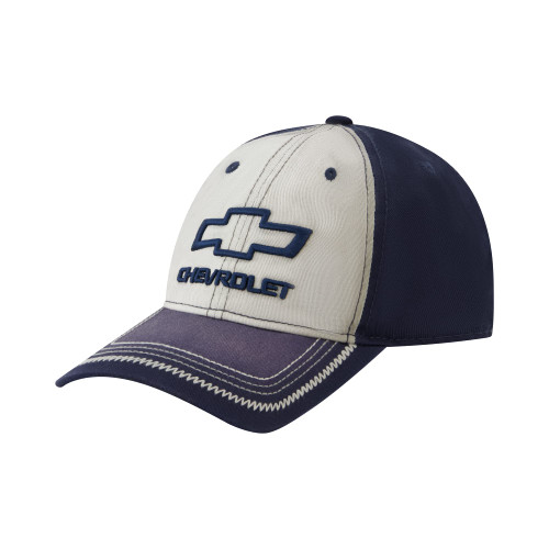 Chevrolet Dad Hat, Cotton Washed Baseball Cap with Chevy Logo and Curved Brim, Navy, One Size