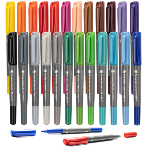 Marabu Permanent Markers - 24 Fine & Ultra Fine Point Permanent Markers for Artists and Everyday Use - Dual Tip