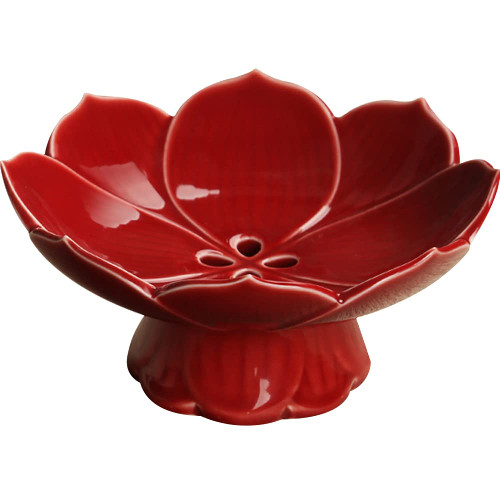 Kelendle Pedestal Fruit Bowl Centerpiece Decorative Compote Footed Bowl Ceramics Dessert Serving Bowl Tray Display Stand Lotus Drain Plate for Kitchen Counters for Fruits Breads Snacks (Red)