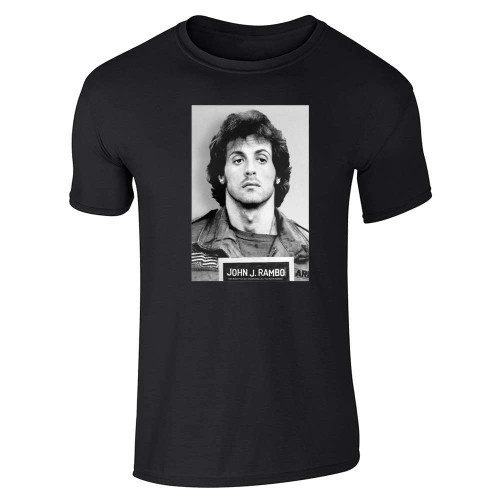 John J Rambo Mugshot Graphic Tee Sylvester Stallone Movie T Shirt for Men Black XL