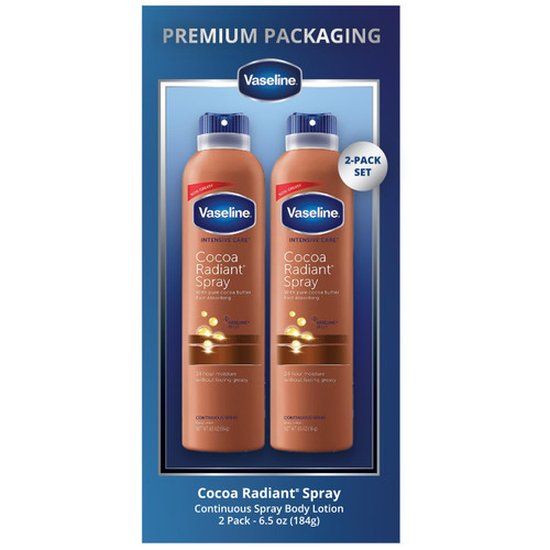 Vaseline Intensive Care Cocoa Radiant Spray, Moisturizes Dry Skin in an Easy to Apply Continuous Spray, Provides 24-Hour Moisture, Absorbs Quickly and Leaves Skin Soft, 6.5 oz, Pack of 2