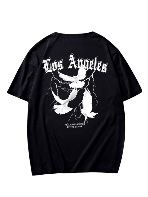 SOLY HUX Men's Graphic Tee Tops Vintage Letter Print Short Sleeve Crewneck Casual Summer T Shirts Black M