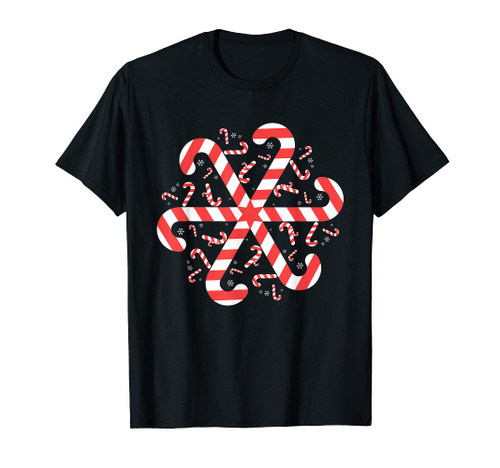 Candy Cane Shirt Christmas Snowflake Pattern T-Shirt