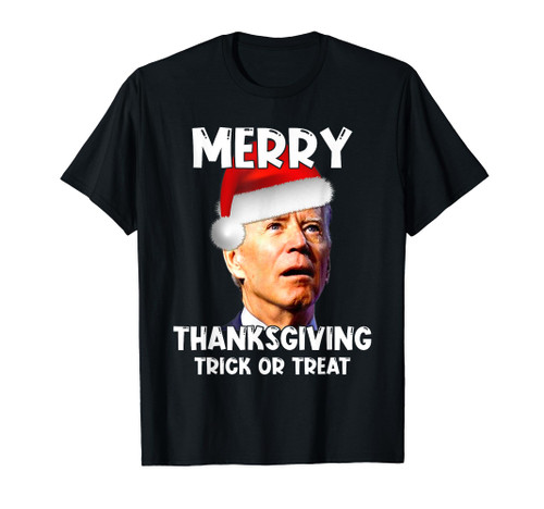 Funny Joe Biden Santa Hat Merry Thanksgiving Christmas T-Shirt