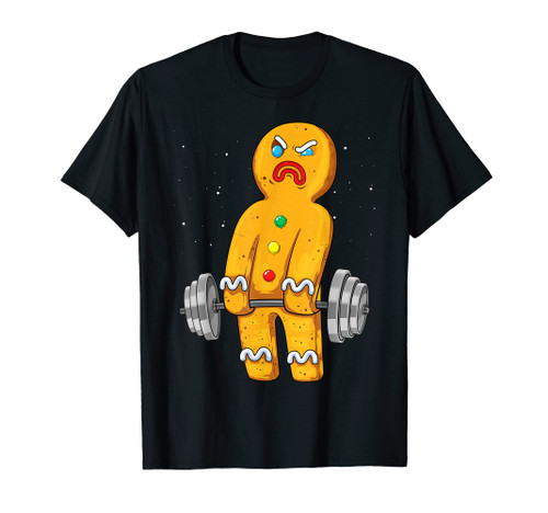Gingerbread Man Weightlifting Christmas Fitness Gym Deadlift T-Shirt