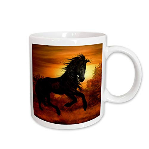 3dRose Black Wild Horse Running in The Sunset Ceramic Mug, 11-Ounce