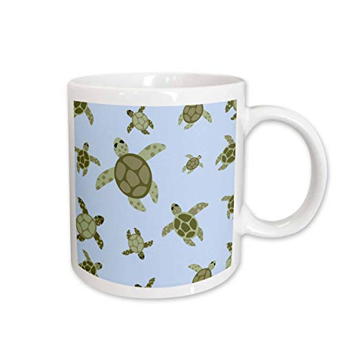 3dRose Cute Sea Turtle Design Green and Blue Mug, 11-Ounce