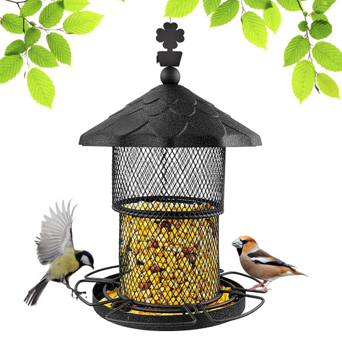 Metal Bird Feeder Tube Hanging Wild Bird Seed Feeder Squirrel Proof Birds Feeder for Outside Decoration, Large Capacity Feeder for Outdoor Garden?Black Metal Bird Feeder Tube Hanging Wild Bird Seed Feeder Squirrel Proof Birds Feeder for Outside Decoration, Large Capacity Feeder for Outdoor Garden?Black