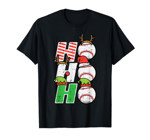 Christmas Baseball Ho Ho Ho Funny Xmas Sports Men Boys Kids T-Shirt