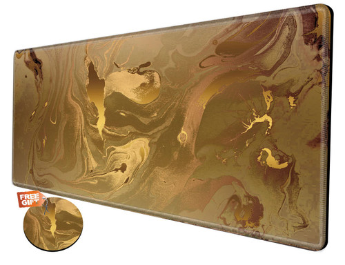 Large Mouse Pad Gaming Desk Pad Gold Marble Mousepad for Wireless Mouse XXL 31.5''X15.75'' Big Desk Mats Extended Mouse Mat of Girl Desktop Computer with Coaster
