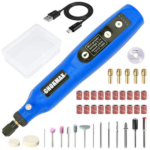 CHOKMAX Cordless Rotary Tool Kit, 3.7V Mini Grinder with 5 Variable Speed, Front LED Work Light, 40pcs Accessories Electric Multi-Tool for Polishing, Cleaning and Engraving Blue