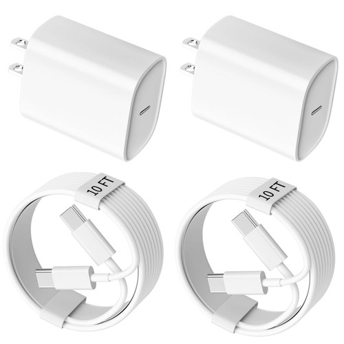 iPhone 15 Charger 20W USB C Charger,2-Pack Type C Fast Wall Charger, USB C Charger Block for iPhone 15/15 Plus/15 Pro/15 Pro Max, iPad Pro/Air/Mini, AirPods Pro with 10FT USB-C to USB C Cable
