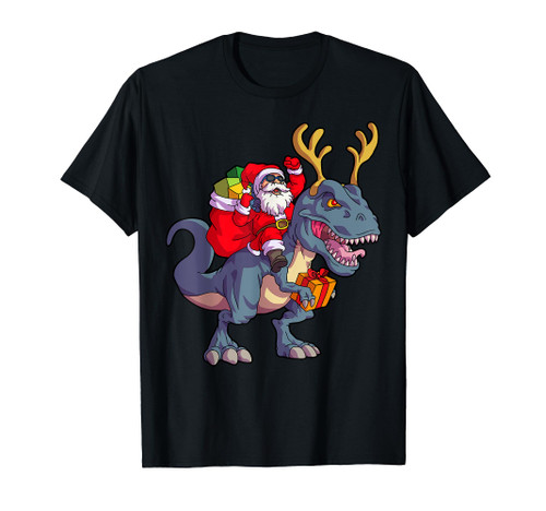Christmas Santa Riding Dinosaur Deer Xmas Kids Boys Men Short Sleeve T-Shirt Christmas Santa Riding Dinosaur Deer Xmas Kids Boys Men Short Sleeve T-Shirt