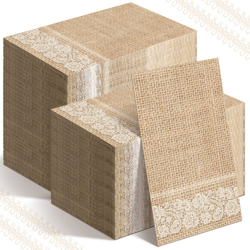 Newwiee 200 Pieces Disposable Hand Towels for Bathroom Burlap Printed Guest Napkins Disposable Guests Paper Napkins Decorative Napkins for Camping Wedding Holiday Birthday Party
