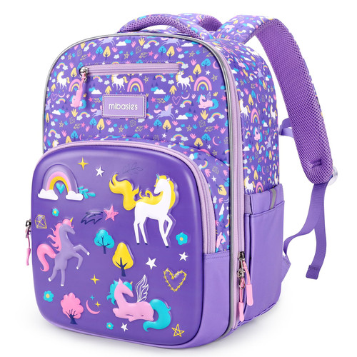 mibasies Unicorn Backpack for Girls 5-8, Large Capacity elementary school backpack(Purple Unicorn)