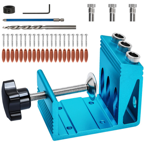 Pocket Hole Jig Kit with 3 Drill Hole Guide Pocket Drill Hole System with 15 Degree Joint Angle Tool Portable Pocket Joinery Screw Kit DIY Woodworking Carpentry Locator