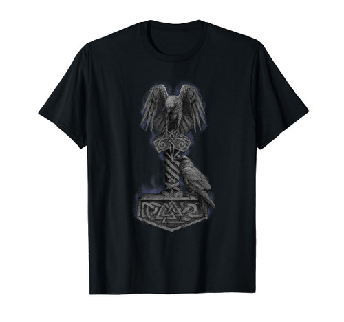 Viking Norse Mythology Thor's Mjolnir Odin's Huginn & Muninn T-Shirt