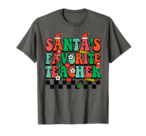 Santas Favorite Teacher Retro Groovy Christmas Xmas Women T-Shirt