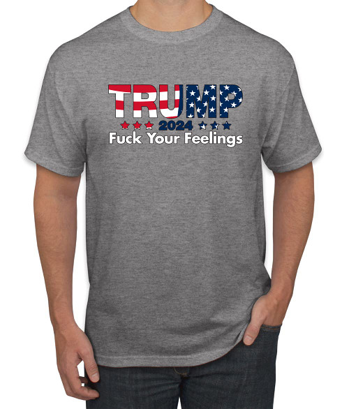 Wild Bobby Trump 2024 Fuck Your Feelings American Flag Political Men's Graphic T-Shirt, Heather Grey, X-Large