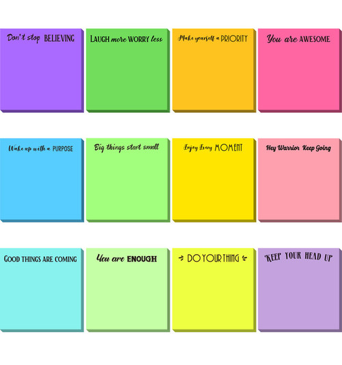 24 Pieces Inspirational Sticky Notes 3 x 3 Inch Motivational Fun Notepads Positive Gifts for Teacher Nurse Coworkers Work Studying Supplies (Bright Style)
