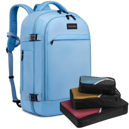 Asenlin 40L Travel Backpack for Women Men?17 Inch Laptop Backpack Flight Approved Luggage Carry On Water Resistant for Weekender Overnight Large Daypack Light Blue Asenlin 40L Travel Backpack for Women Men?17 Inch Laptop Backpack Flight Approved Luggage Carry On Water Resistant for Weekender Overnight Large Daypack Light Blue