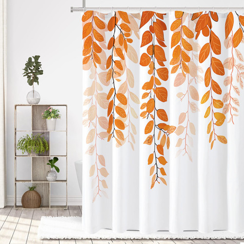 Gibelle Orange Eucalyptus Shower Curtain for Bathroom, Watercolor Leaves on The Top Plant Shower Curtain Floral Botanical Decorative Fabric Shower Curtain Set with Hooks 72x72 Inch Gibelle Orange Eucalyptus Shower Curtain for Bathroom, Watercolor Leaves on The Top Plant Shower Curtain Floral Botanical Decorative Fabric Shower Curtain Set with Hooks 72x72 Inch