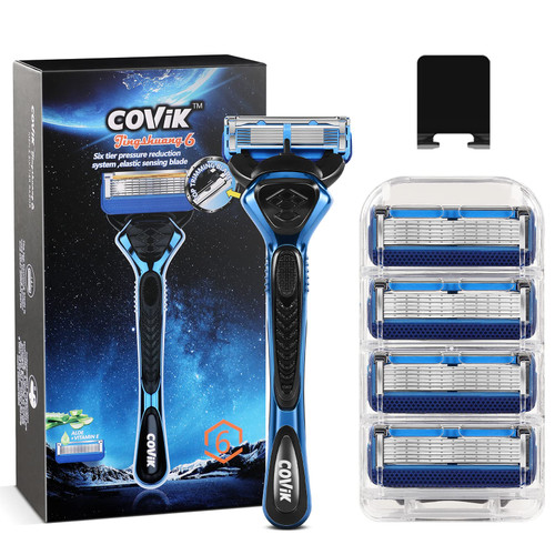 COVIK Razors for Men, 6 Blade Men's Shaving Razors includes 1 Handle, 5 Razor Blade Refills and 1 Hook, Safe Smooth Mens Razors for Shaving Sensitive Skin