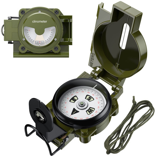 Anbte Hiking Compass with Inclinometer, Strong Magnetic Intensity 3000 Gauss Professional Military Compass Waterproof Lensatic Compass with Carry Bag, Survival Compass for Hiking Camping Hunting