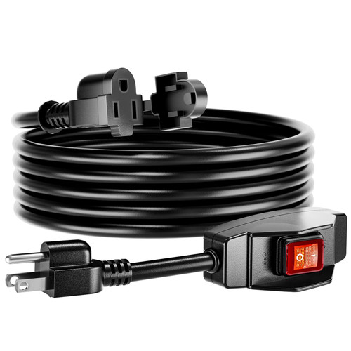 KASONIC 12 FT Extension Cord with Switch, 14/3 AWG Gauge 1875W 15A 125V Grounded Outlets 3 Prong Plugs with Safety Cover, Heavy Duty Cable On/Off Waterproof Switch,ETL Listed