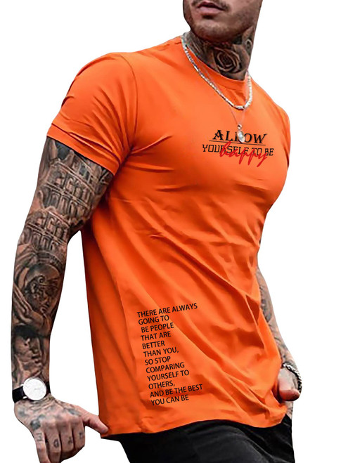 SOLY HUX Men's Graphic Tees Crew Neck T Shirts Letter Print Short Sleeve T-Shirts Casual Summer Streetwear Orange Letter L SOLY HUX Men's Graphic Tees Crew Neck T Shirts Letter Print Short Sleeve T-Shirts Casual Summer Streetwear Orange Letter L
