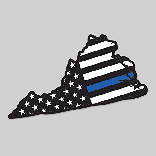 JMM Industries 2-Pack Virginia State Outline American Flag Overlay Thin Blue Line Vinyl Decal Sticker | 5-Inches | Premium Quality Vinyl Decal | Laminated with UV Protective Laminate | PDS2838