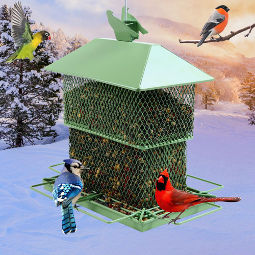 Bird Feeder for Outside Hanging Squirrel Proof Bird Feeders Metal Wild Bird Feeder Retractable with 4.4 lb Capacity(Light Green)