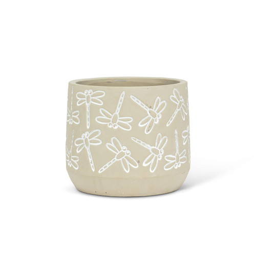 Abbott Collection 27-Intaglio-SM Small Dragonfly Deboss Planter, Grey