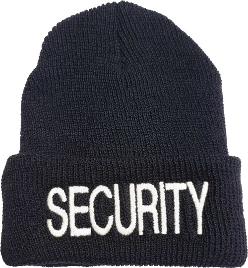 Security 100% Wool Beanie Military Watch Cap Genuine GI Winter USN Warm Hat USA Made (Black with White Text)