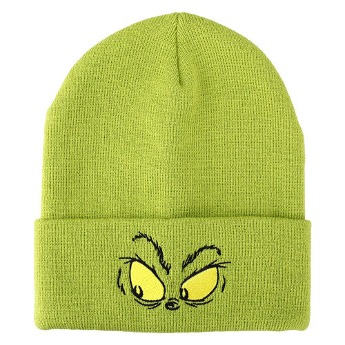 Bioworld The Grinch Face Green Embroidered Cuffed Knitted Beanie for Christmas Bioworld The Grinch Face Green Embroidered Cuffed Knitted Beanie for Christmas