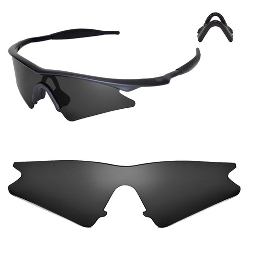 Walleva Replacement Lenses for Oakley M Frame Sweep Sunglasses - Multiple Options Available (Black Non polarized + Black Nosepad)